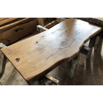 Tischplatte, Eiche, Antik geölt, Altholz, rustikal, verleimt, beidseitige Baumkante, 180x90x4,5 cm